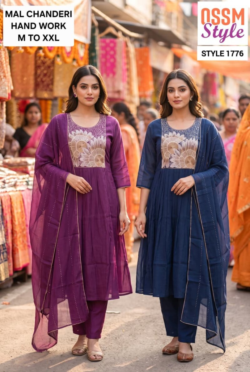 1776 To 1779 By Ossm Style Chinon Hand Work Kurtis Set Size Combo